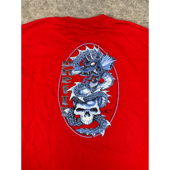 VINTAGE O Neill Shirt Mens Large Red Graphic Dragon Skull Surf Skate Y2K 90s - Picture 6 of 10